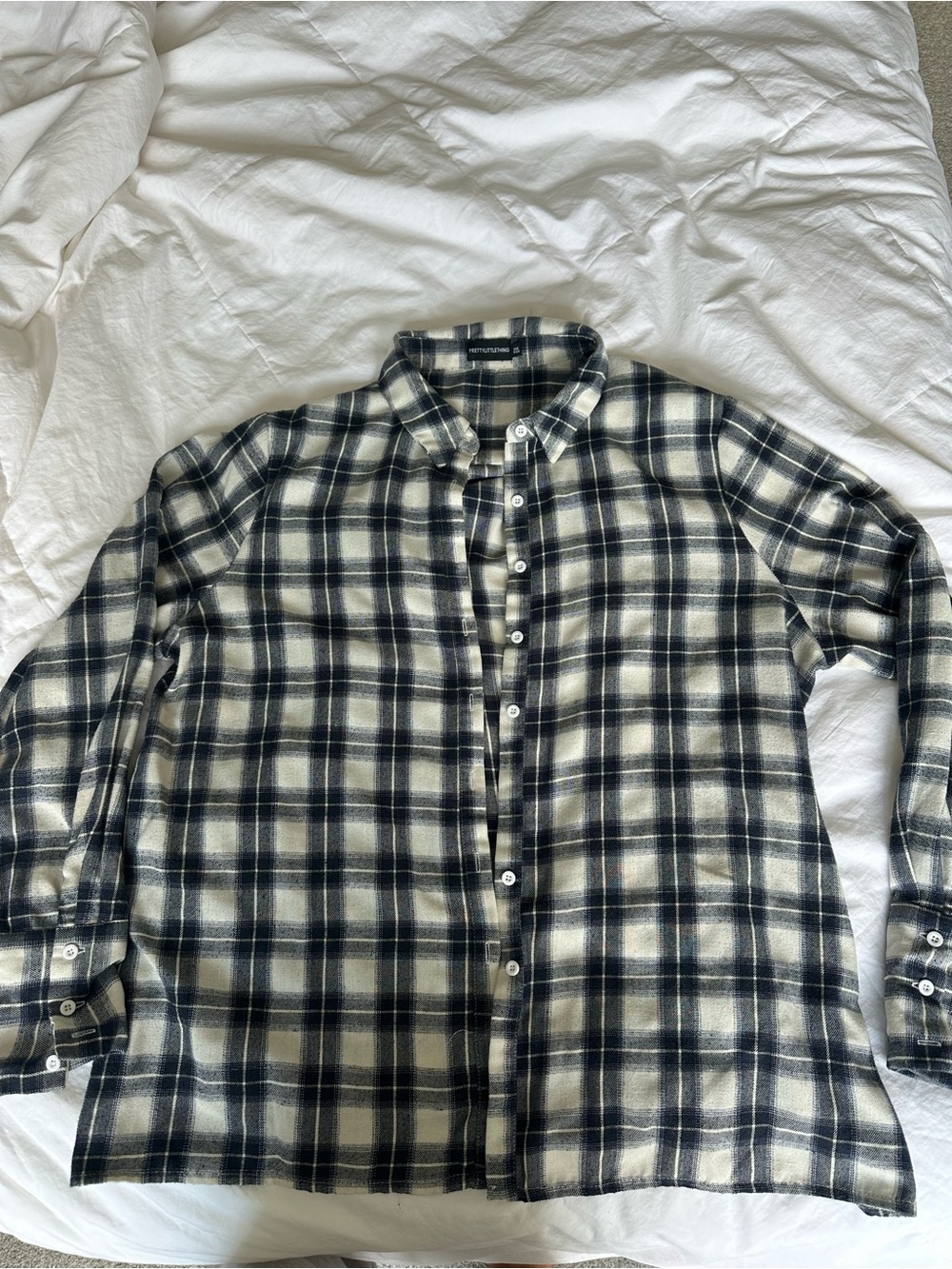PrettyLittleThing Black & White Plaid Button-Down Shirt